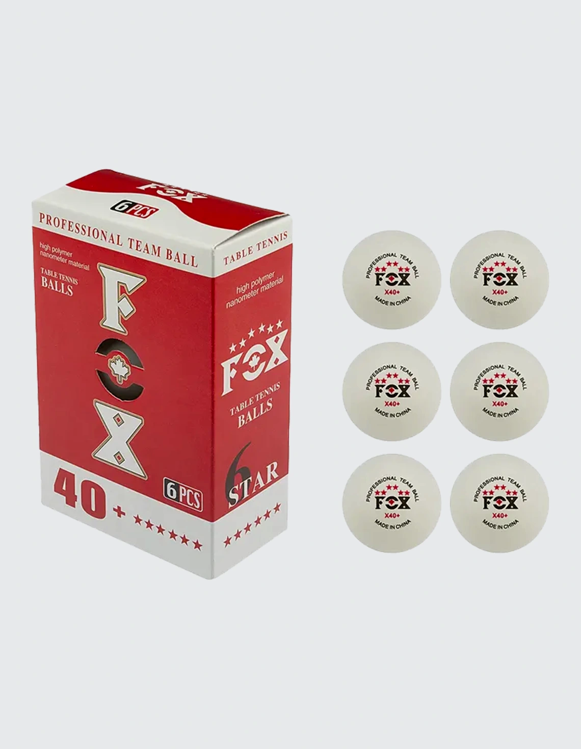 توپ پینگ پنگ Unisex برند عمومی فاکس 6 ستاره 40+ T006 بسته 6 عددی
