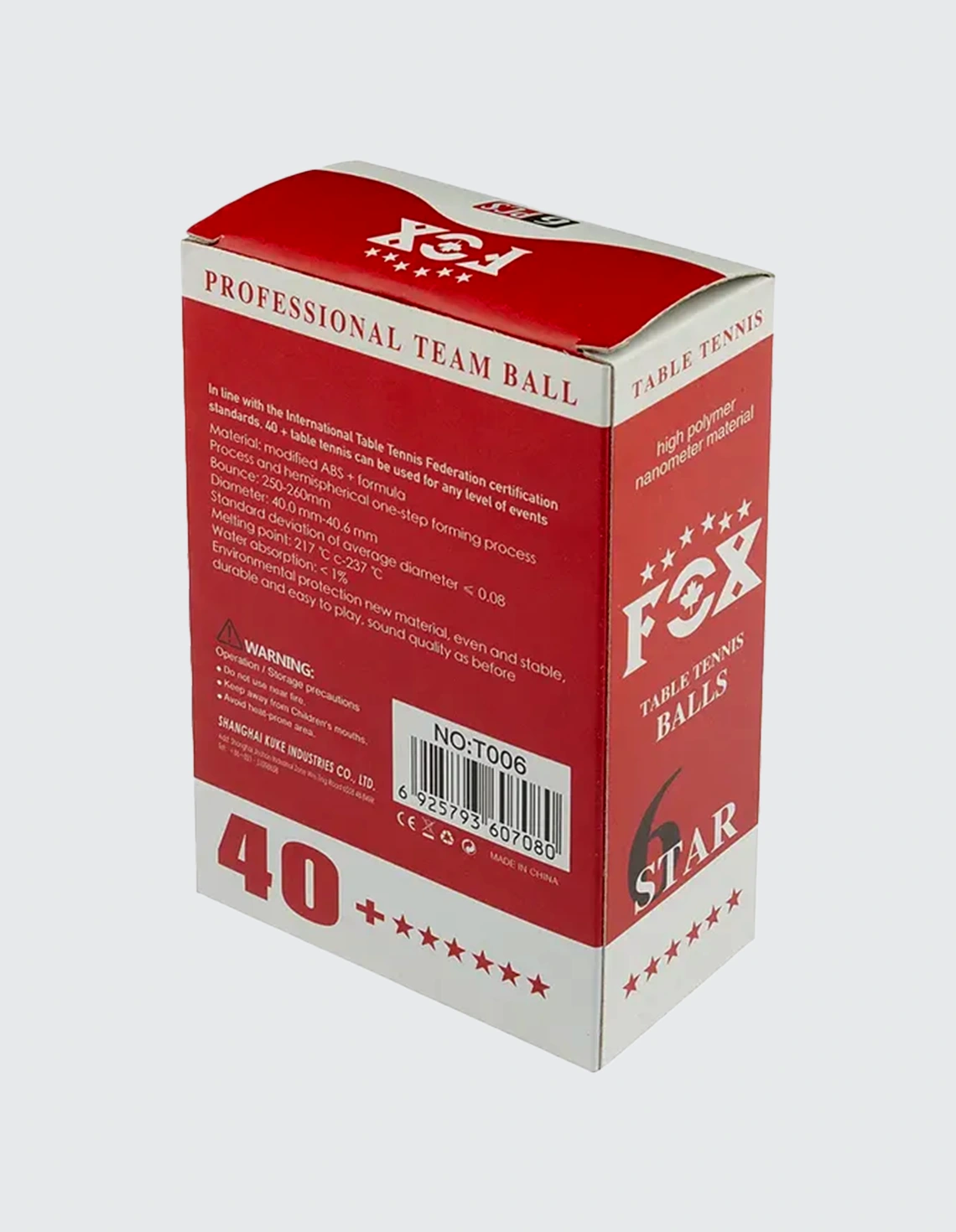 توپ پینگ پنگ Unisex برند عمومی فاکس 6 ستاره 40+ T006 بسته 6 عددی